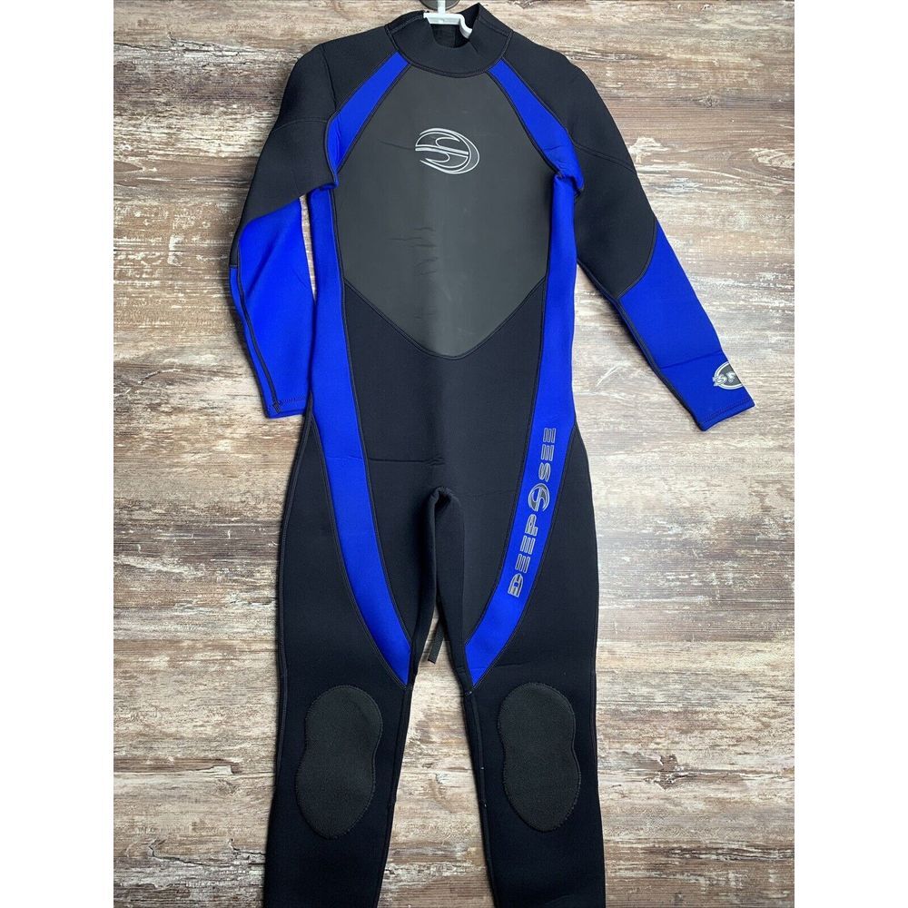 VTG DEEP SEE Full Body Wet Suit M/L 90% Neoprene 10% Nylon 3 MM Black Blue
